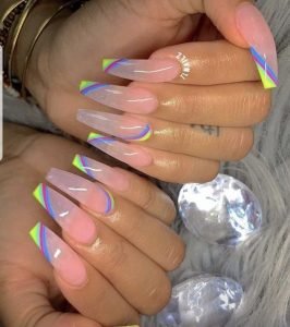 neon rainbow clear nails