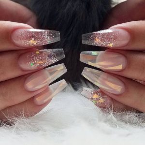 iridescent pieces on clear nails