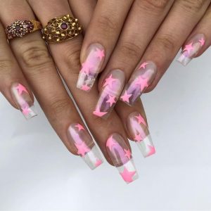 clear nails pink stars