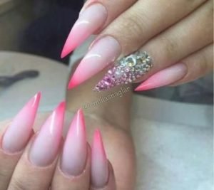 stiletto pink tips stones
