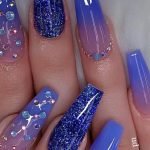 blue glitter nails stones
