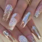 gold flower acrylics