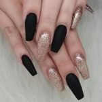 matte black gold glitter nails