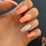 peach gold glitter acrylics