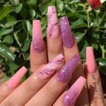 pink glitter marble nails