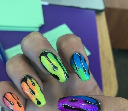 neon rainbow black drip
