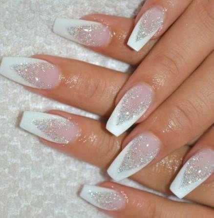 white french tip glitter nails | My Blog