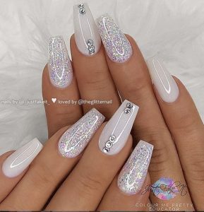 glitter white design nail