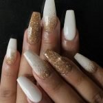white gold glitter acrylics