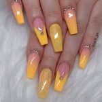 yellow glitter acrylics