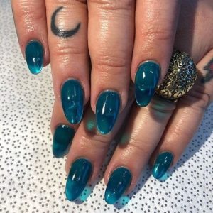 almond turquoise jelly nails
