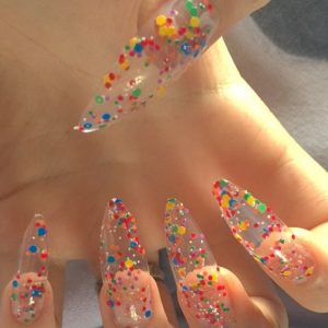 long confetti design clear nail