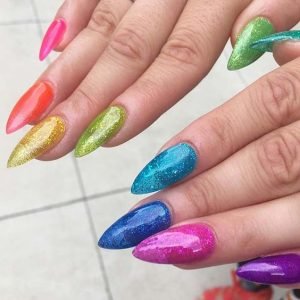 bright rainbow jelly nails