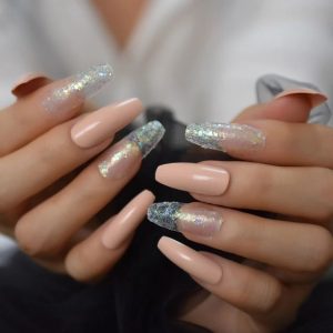 glitter glass almond nails