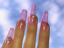 light pink glitz jelly nail