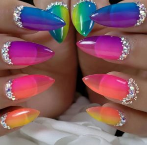 rainbow rhinestone jelly nail