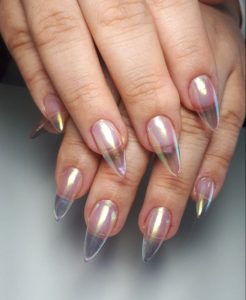 glass almond nails shimmering