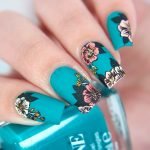 flower teal nails