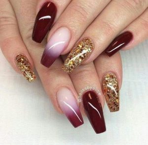maroon ombre end glitter