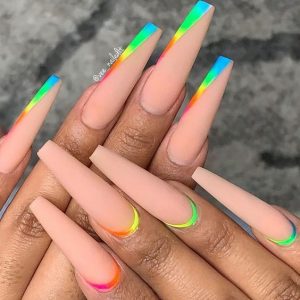 rainbow tips long acrylic design