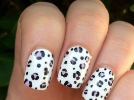 leopard printed white nail